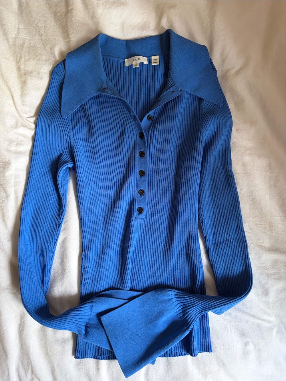 A.L.C. Ribbed Polo Knit Top in Bright Blue - Picture 2 of 8